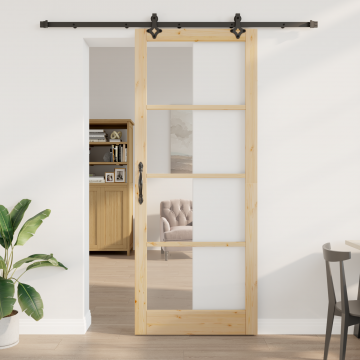 Usa glisanta Gossi cu set hardware 93x232 cm din lemn solid de pin, usa interioara Gossi cu sticla 'orkdal'93x232x4 cm din lemn solid de pin Usa glisanta Gossi cu set hardware 93x232 cm din lemn solid de pin, usa interioara Gossi cu sticla 'orkdal'93x232x4 cm din lemn solid de pin