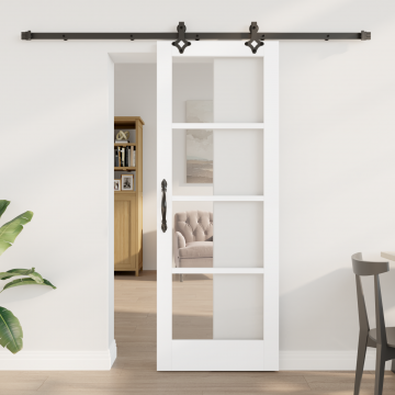 Usa glisanta Gossi cu set hardware alb 73.5x198.5 cm lemn masiv de pin, usa interioara Gossi cu sticla orkdal alb 73.5x198.5x4 cm
