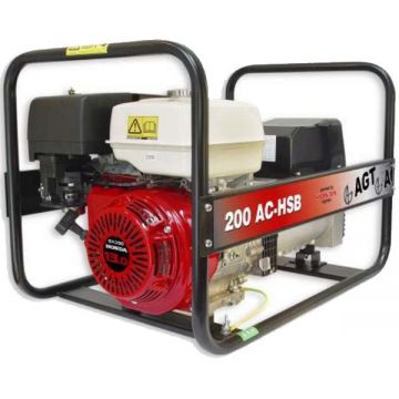 AGT  WAGT 200 AC HSB - Generator sudura 7 kVA 60-200 A Honda GX390 13 CP benzina fara plumb pornire mecanica contor ore functionare protectie termica senzor lipsa ulei monofazat