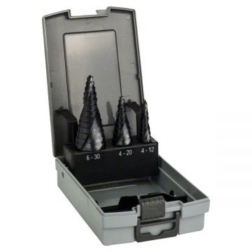 Bosch  2608588069 - Set 3 burghie in trepte HSS-ALTIN 4-12 4-20 6-30 tija cilindrica metale feroase metale neferoase material plastic