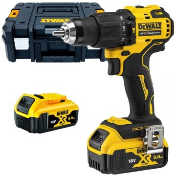 Dewalt  DCD709P2T - Masina de gaurit si insurubat cu percutie cu 2 acumulatori Li-Ion 18 V 5 Ah 65 Nm motor fara perii led iluminare valiza speciala