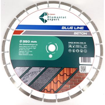 Disc DiamantatExpert LASER pt. Beton, Materiale constructii 350x25,4mm (mm) taiere uscata sau umeda, Blue Line Profesional - DXQZ.BCON.350.25