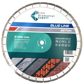 Disc DiamantatExpert LASER pt. Beton, Materiale constructii 450x25,4mm (mm) taiere uscata sau umeda, Blue Line Profesional - DXQZ.BCON.450.25