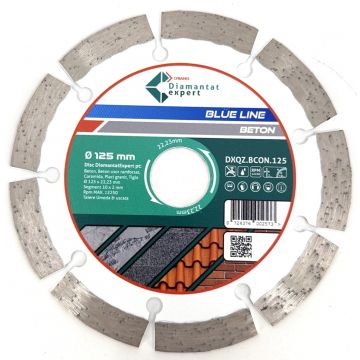 Disc DiamantatExpert pt. Beton, Materiale constructii 125x22.23 (mm) taiere uscata sau umeda, Blue Line Profesional - DXQZ.BCON.125