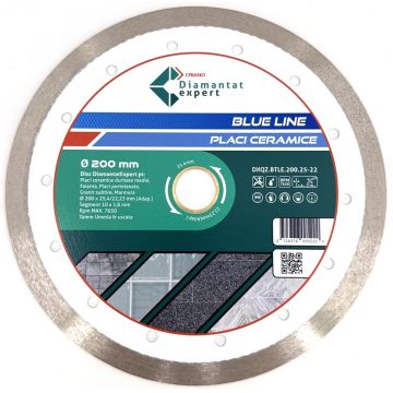 Disc DiamantatExpert pt. Ceramica, Gresie Portelanata de Duritate Medie, Placi 200x25,4/22.23(ring) (mm) taiere uscata sau umeda, Blue Line Profesional - DXQZ.BTLE.200.25-22