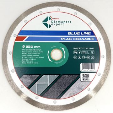 Disc DiamantatExpert pt. Ceramica, Gresie Portelanata de Duritate Medie, Placi 230x25,4/22.23(ring) (mm) taiere uscata sau umeda, Blue Line Profesional - DXQZ.BTLE.230.25-22