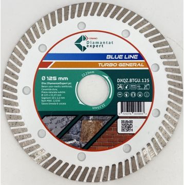 Disc DiamantatExpert TURBO pt. Beton Ranforsat Usor, Materiale de constructii 125x22.23 (mm) taiere uscata sau umeda, Blue Line Profesional - DXQZ.BTGU.125