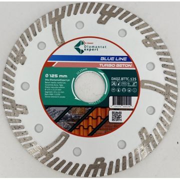 Disc DiamantatExpert TURBO Segmentat pt. Beton Ranforsat Usor, Materiale de constructii 125x22.23 (mm) taiere uscata sau umeda, Blue Line Profesional - DXQZ.BTTC.125
