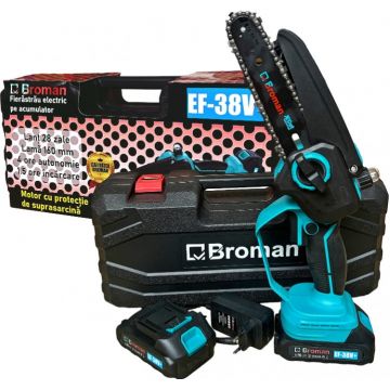 Fierastrau electric Broman EF-38V+, 2 acumulatori 38V, lama 16 cm, sistem ungere lant – putere si manevrabilitate pentru lucrari precise