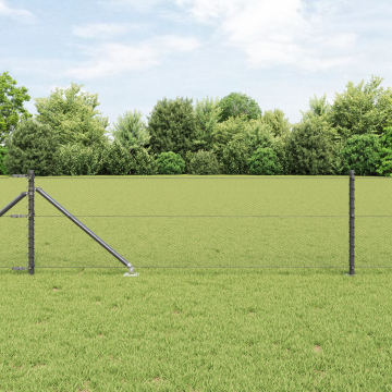 Gard hexagonal Gossi gri 0.6x10 m otel, stalpi de gard Gossi cu spike 7 buc Ø32 mm 80 cm otel galvanizat