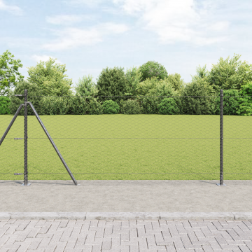 Gard hexagonal Gossi gri 0.8x25 m otel, furci Gossi cu placi de baza 13 buc Ø32mm 90cm otel zincat