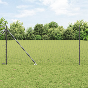 Gard hexagonal Gossi gri 1.4x25 m otel, stalpi de gard Gossi cu spike 13 buc Ø32 mm 160 cm otel galvanizat