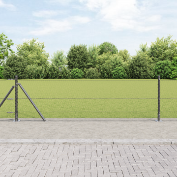 Imprejmuire hexagonala Gossi gri 0,6x10 m din otel, stalpi de imprejmuire Gossi cu placi de baza 7 buc Ø32mm 70cm din otel galvanizat