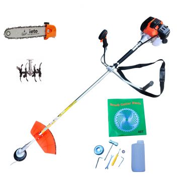 Pachet Motocoasa pe benzina ZEP TITAN 5,9CP, 52cc, 2T, 9000RPM, cu tambur, disc, cultivator  si adaptor tip drujba