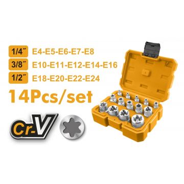 Trusă Chei Tubulare Stea CR‑V 14 bucăți – INGCO HKTETS0114