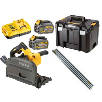 Fierastrau circular Dewalt DCS520T2R, cu acumulator 54 V Li-Ion XR 6.0 Ah, ghidaj, in valiza TSTAK, cu sina de ghidare