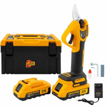 Foarfeca de taiat crengi pe acumulator Rotor, 21V 3Ah, 600W, 2 acumulatori, Capacitate de taiere 25mm