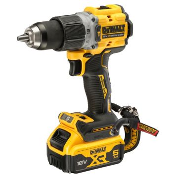 Masina compacta de gaurit cu percutie si insurubat DeWalt DCD805P2LRT, cu 2 acumulatori Lanyard Ready 18V XR de 5.0 Ah si incarcator in valiza TSTAK