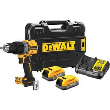Masina compacta de insurubat si gaurit cu percutie DeWalt DCD805E2T, cu 2 acumulatori POWERSTACK 18V / 1,7Ah si incarcator in valiza TSTAK
