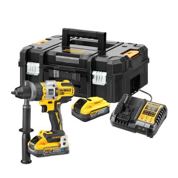 Masina de gaurit cu percutie si insurubat Dewalt DCD999H2T, max 126 Nm, cu 2 acumulatori Powerstack 5.0Ah si incarcator in cutie TSTAK