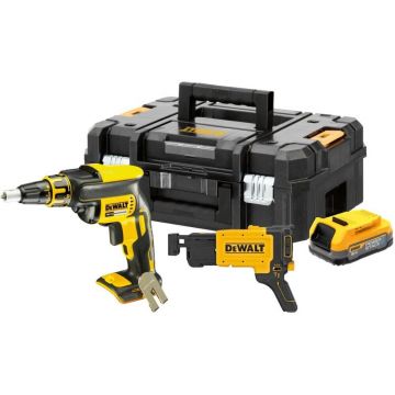 Masina de insurubat pentru gips-carton Dewalt DCF620E1K, cu 1 acumulator POWERSTACK 18V / 1.7 Ah, magazie suruburi si valiza de transport