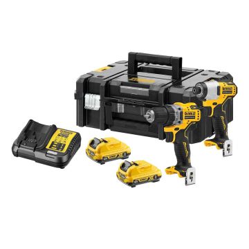 Set 2 masini DeWALT DCK2101L2, cu 2 acumulatori XR 12V / 3.0 Ah si incarcator in geanta textila