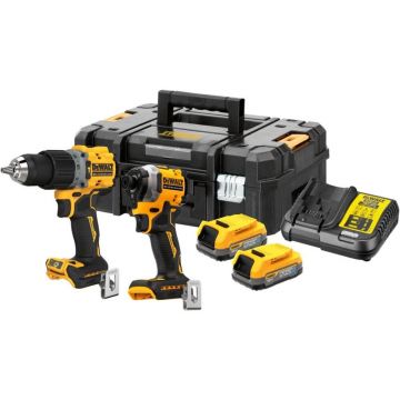Set combo 2 scule DeWalt DCK2050E2T, cu masina de gaurit DCD805, masina de insurubat cu impact DCF850, 2 acumulatori POWERSTACK 18V / 1.7Ah, incarcator, TSTAK