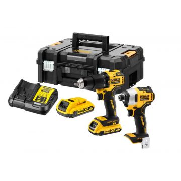 Set combo 2 scule DeWalt DCK2062D2T: Masina de gaurit , motor fara perii, 18V DCD709, Masina de insurubat cu impact, motor fara perii 18V DCF809, 2 acumulatori Li-Ion18V, 2Ah, incarcator, valiza de transport TSTAK