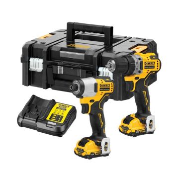 Set combo 2 scule DeWalt DCK2111L2T 12V masina gaurit DCD706 si masina impact DCF801, 2 acumulatori 12 V 3 Ah, incarcator, valiza TSTAK