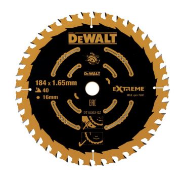 Disc Dewalt DT10303 pentru fierastrau circular, D 184x16x1.65 mm, 40 dinti, pentru taiere fina, seria Extreme