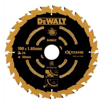 Disc Dewalt DT10304 pentru fierastrau circular, D 190x30x1.65 mm, 24 dinti, pentru taiere universala, seria Extreme