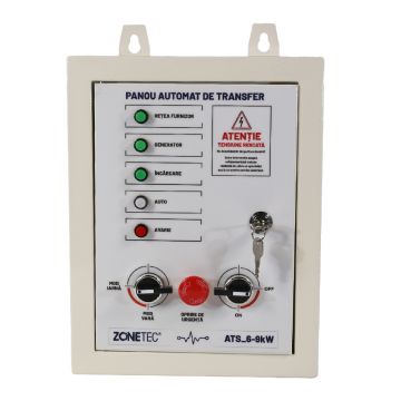 Panou automat de control si transfer Zonetec  ATS_6-9KW_M, pentru generatoare de curent monofazate