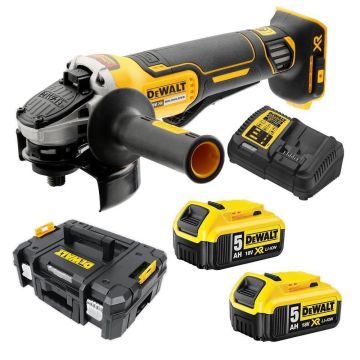 Polizor unghiular DeWalt DCG406P2LRT-XJ, 125 mm, cu 2 acumulatori Lanyard Ready XR 18V / 5.0Ah in valiza TSTAK