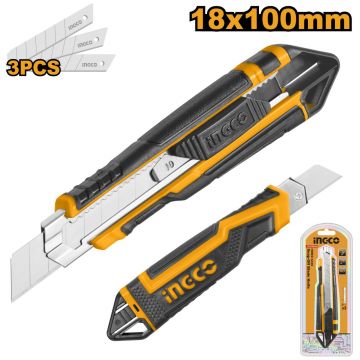 Cutter Plastic cu Maner Cauciuc + 3 Rezerve INGCO HKNS16538 – Precizie si Confort in Taiere