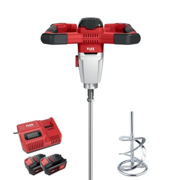 Masina de amestecat Flex MXE 18.0-EC/5.0 Set + WR2 120, cu 2 acumulatori 18 V/5.0 Ah, incarcator si amestecator WR2 120 mm