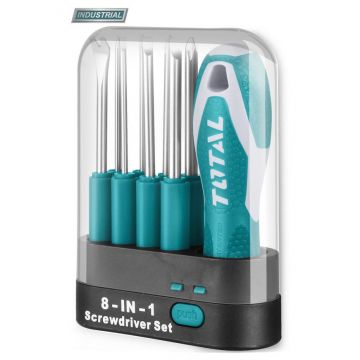 Set Surubelnite Interchangeabile TOTAL Industrial 9 piese CR-V – Maner Ergonomic, Otel Crom-Vanadiu Set Surubelnite Interchangeabile TOTAL Industrial 9 piese CR-V – Maner Ergonomic, Otel Crom-Vanadiu