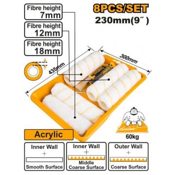 Set Trafaleti cu Pensula Tava Interior/Exterior 8buc INGCO HKTCB83230083
