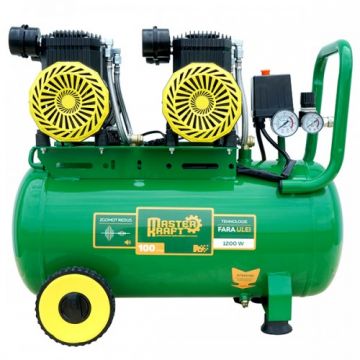 Compresor de aer 50L MasterKraft LSD-1600W/50/2, 2.4 kW, 4 cilindri, fara ulei, silentios