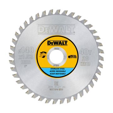 Disc Dewalt DT1918 pentru fierastrau circular, D 140x20x1.53 mm, 40 dinti, pentru taiere inox