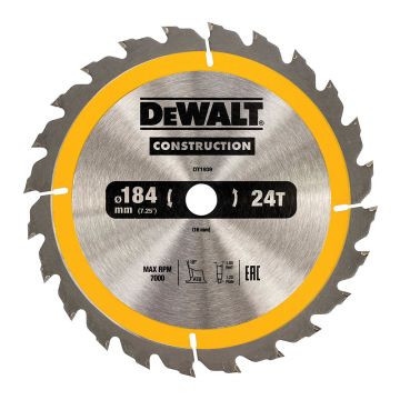 Disc Dewalt DT1939 pentru fierastrau circular, D 184 x 16 x 1.8 mm, 24 dinti, seria Dewalt Construction