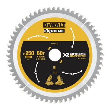Disc Dewalt DT99573 pentru fierastrau circular, D 250x30x2.16 mm, 60 dinti, pentru taiere extra-fina, seria Extreme Runtime Disc Dewalt DT99573 pentru fierastrau circular, D 250x30x2.16 mm, 60 dinti, pentru taiere extra-fina, seria Extreme Runtime