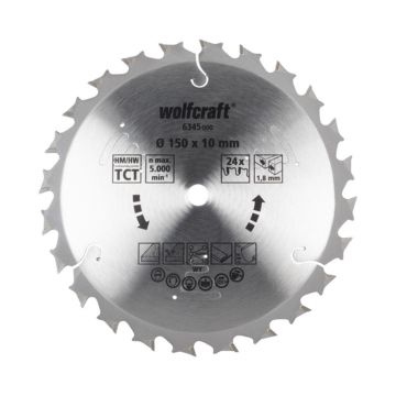 Panza pentru fierastrau circular cu acumulatori Wolfcraft 6345000, Ø 150 x 10 mm, 24 dinti, seria mov