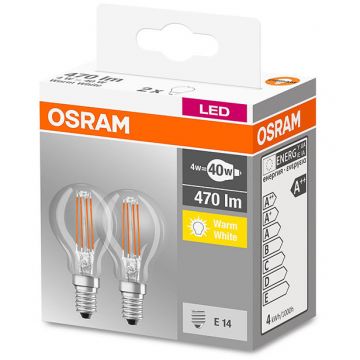 Set 2 becuri LED 4W E14 A60 2700K lumina calda 470 lumeni A++