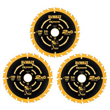 Set 3 discuri Dewalt DT10399 pentru fierastrau circular, D 190 x 30 x 1.65 mm, 24 dinti, seria Dewalt Extreme