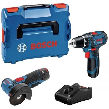 Set GSR 12V-15 Masina de gaurit + GWS 12V-76 Polizor unghiular + 2 acumulatori GBA 12V 2.0Ah + incărcător GAL 12V-20 Professional + L-BOXX