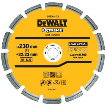 Disc diamantat Dewalt DT3763, D 230x22.23x2.8 mm, pentru debitare materiale de constructii dure