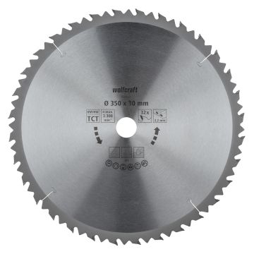 Panza pentru fierastrau circular de masa Wolfcraft 6593000, diametru 350 mm, diametru interior disc 30 mm, latime taiere 3.2 mm, 32 dinti, seria maro.