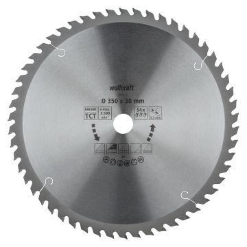 Panza pentru fierastrau circular de masa Wolfcraft 6686000, diametru 350 mm, diametru interior disc 30 mm, latime taiere 3.2 mm, 54 dinti, seria orange.