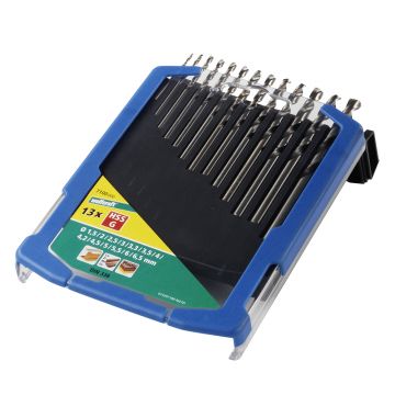Set 13 burghie pentru metal Wolfcraft 7100000, HSS, 1.5, 2, 2.5, 3, 3.3, 3.5, 4, 4.2, 4.5, 5, 5.5, 6, 6.5 mm, coada cilindrica