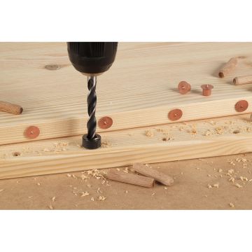 Set 3 burghie 6,8,10 mm, cu opritor si varf de centrare, pentru lemn si placaje Wolfcraft 2733000, crom vanadiu, cu opritor de profunzime din zinc turnat sub presiune
